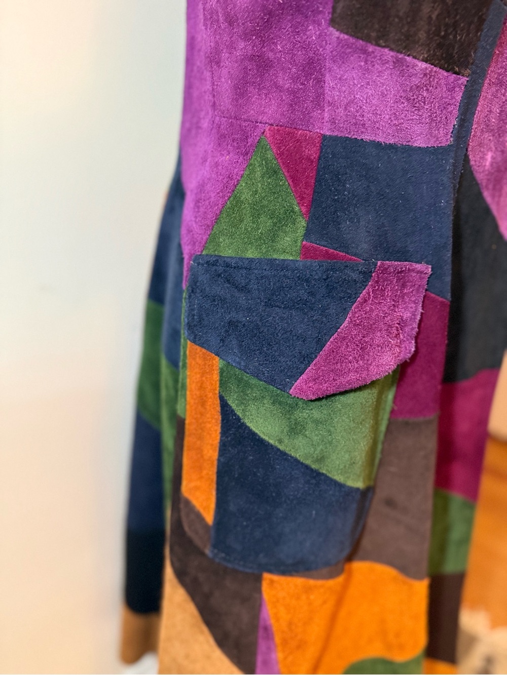 Vintage 70s Suede Patchwork Coat, Beautiful Condition - Picture 7 of 16